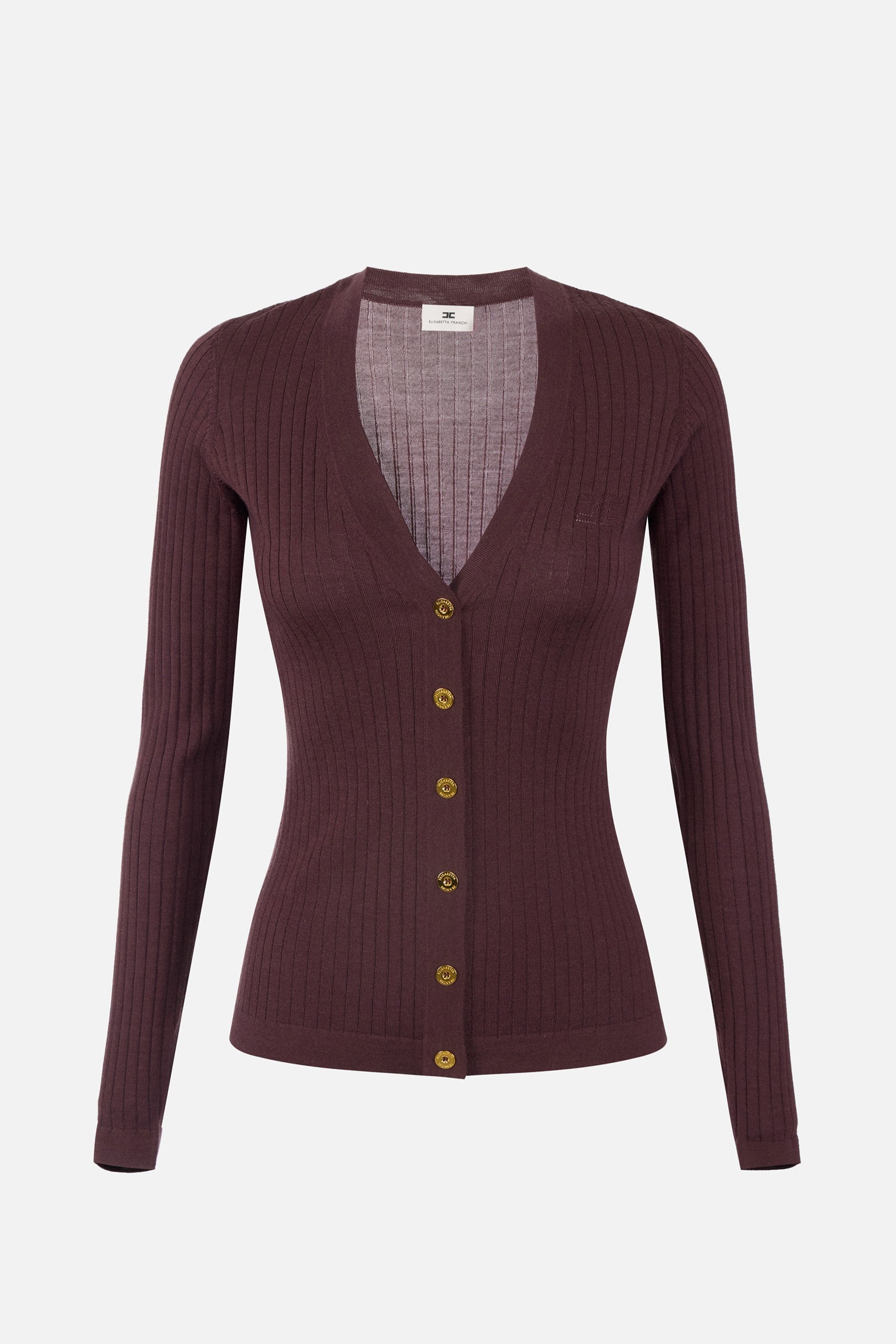 Elisabetta Franchi Cardigan a Coste In Misto Cachemire MK33S57E2 MERLOT
