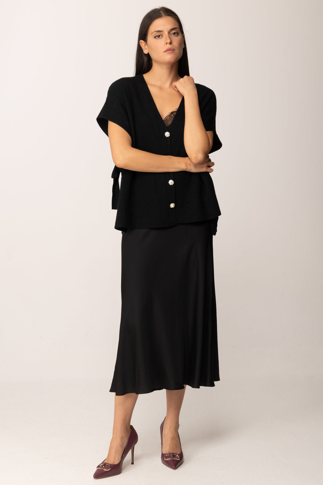 Khloe Femme Cardigan Aperti Ai Lati con Fiocchi BLACK