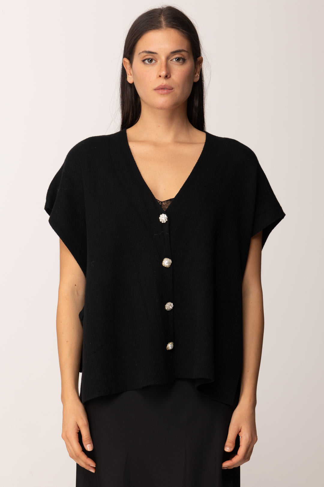 Khloe Femme Cardigan Aperti Ai Lati con Fiocchi BLACK