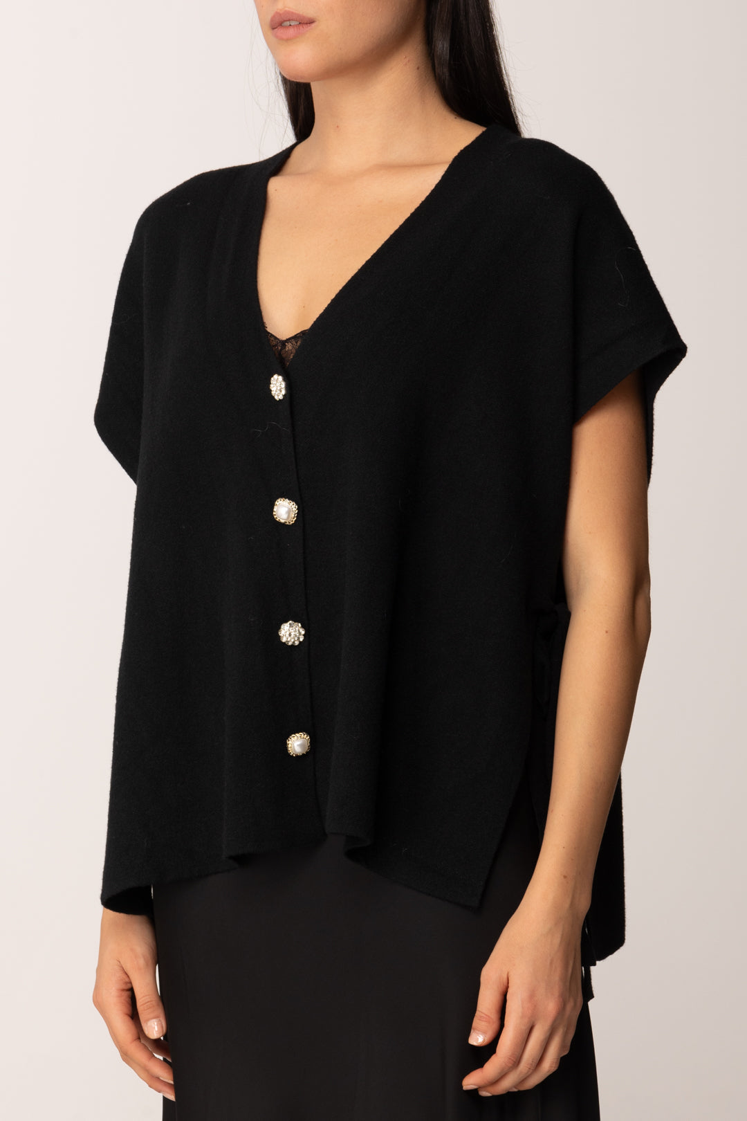 Khloe Femme Cardigan Aperti Ai Lati con Fiocchi BLACK
