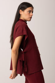 Khloe Femme Cardigan Aperti Ai Lati con Fiocchi VINO