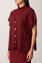 Khloe Femme Cardigan Aperti Ai Lati con Fiocchi VINO