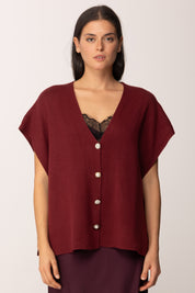 Khloe Femme Cardigan Aperti Ai Lati con Fiocchi VINO