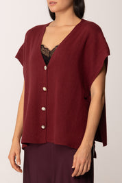 Khloe Femme Cardigan Aperti Ai Lati con Fiocchi VINO