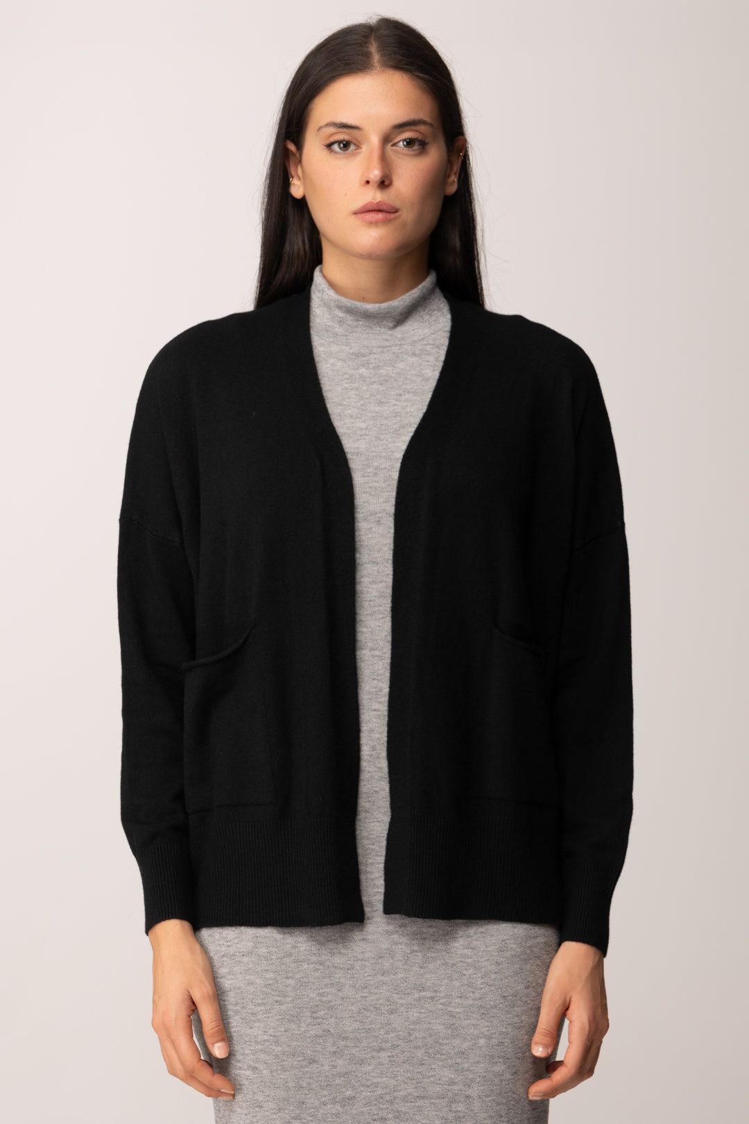 Khloe Femme Cardigan Aperto con Tasche BLACK