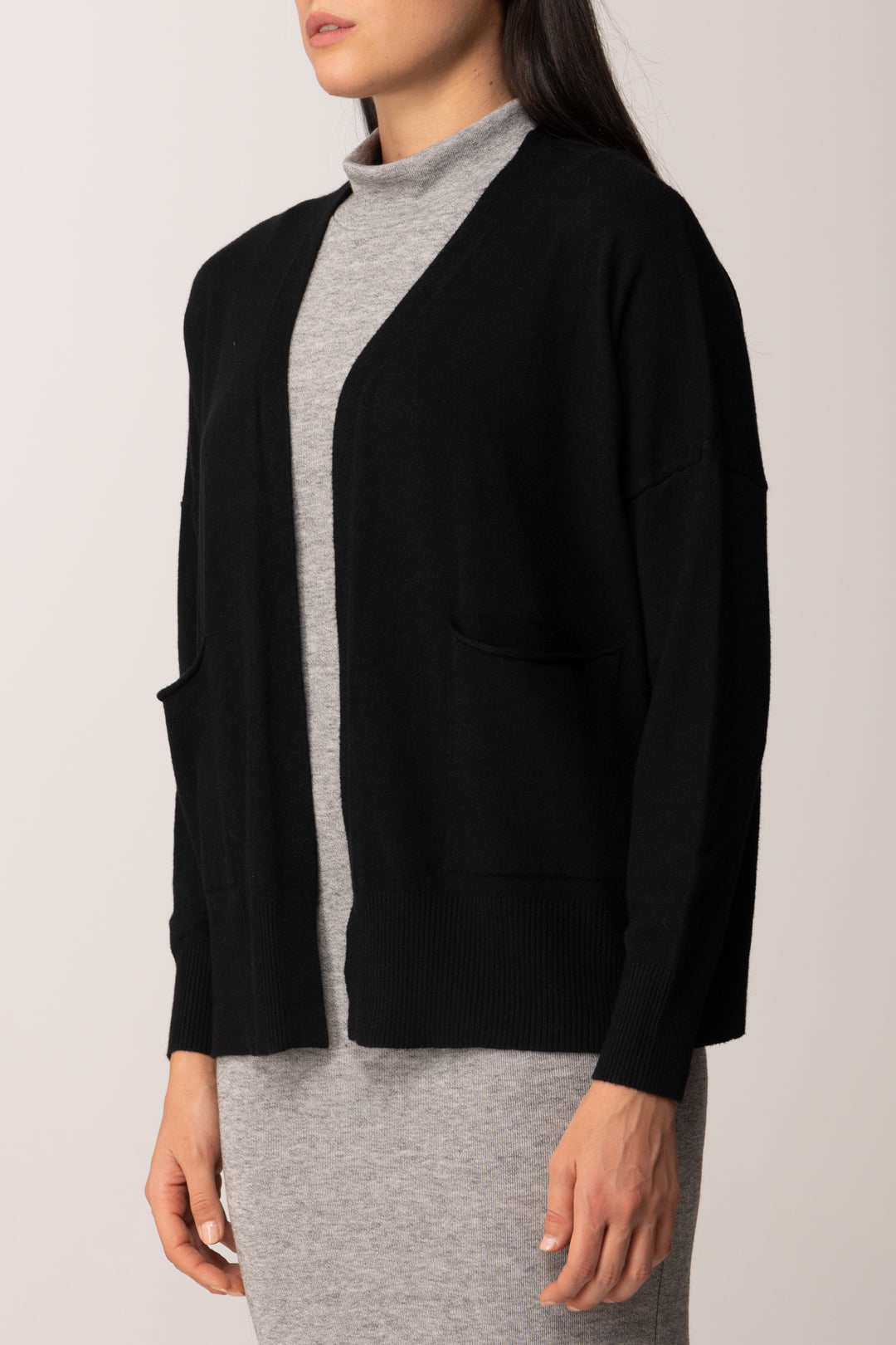 Khloe Femme Cardigan Aperto con Tasche BLACK