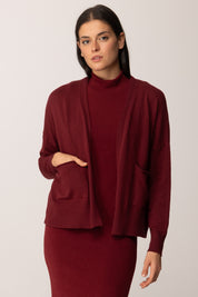 Khloe Femme Cardigan Aperto con Tasche BORDEAUX