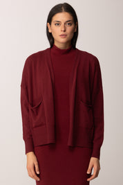 Khloe Femme Cardigan Aperto con Tasche BORDEAUX