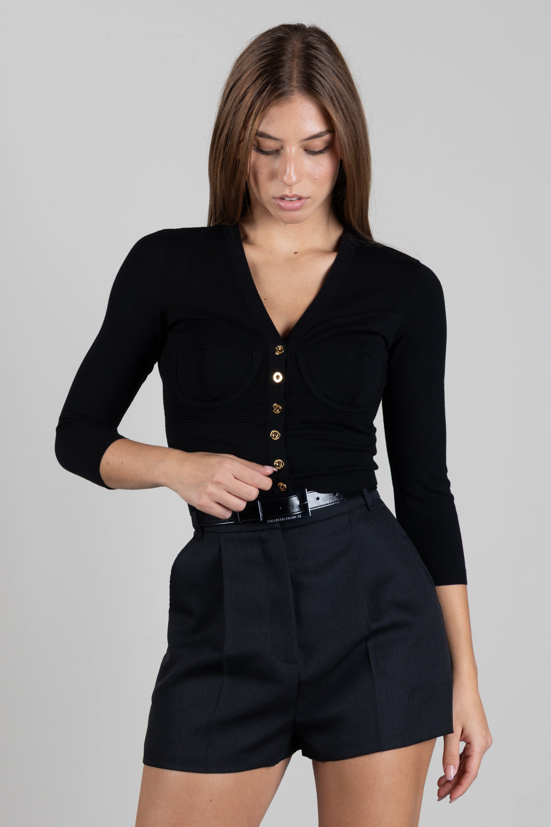 Elisabetta Franchi Cardigan Bustier In Maglia con Bottoni Logo MK24S67E2 NERO
