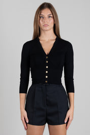 Elisabetta Franchi Cardigan Bustier In Maglia con Bottoni Logo MK24S67E2 NERO