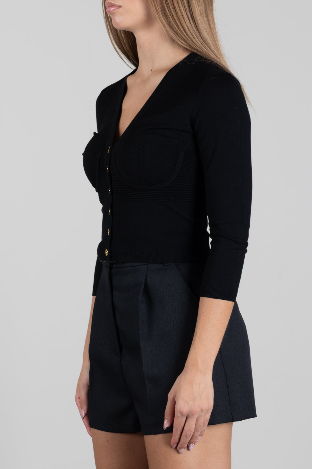 Elisabetta Franchi Cardigan Bustier In Maglia con Bottoni Logo MK24S67E2 NERO
