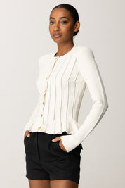 Elisabetta Franchi Cardigan con Baschina e Dettagli a Jour MK07S56E2 MILK