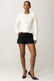 Elisabetta Franchi Cardigan con Baschina e Dettagli a Jour MK07S56E2 MILK