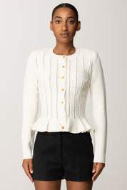 Elisabetta Franchi Cardigan con Baschina e Dettagli a Jour MK07S56E2 MILK