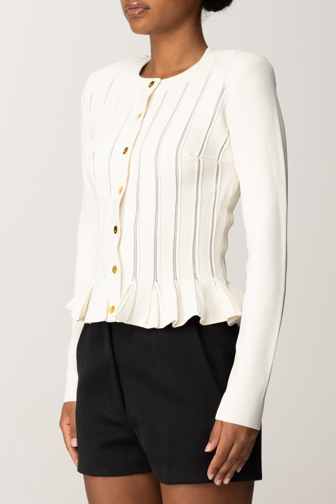 Elisabetta Franchi Cardigan con Baschina e Dettagli a Jour MK07S56E2 MILK