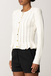 Elisabetta Franchi Cardigan con Baschina e Dettagli a Jour MK07S56E2 MILK