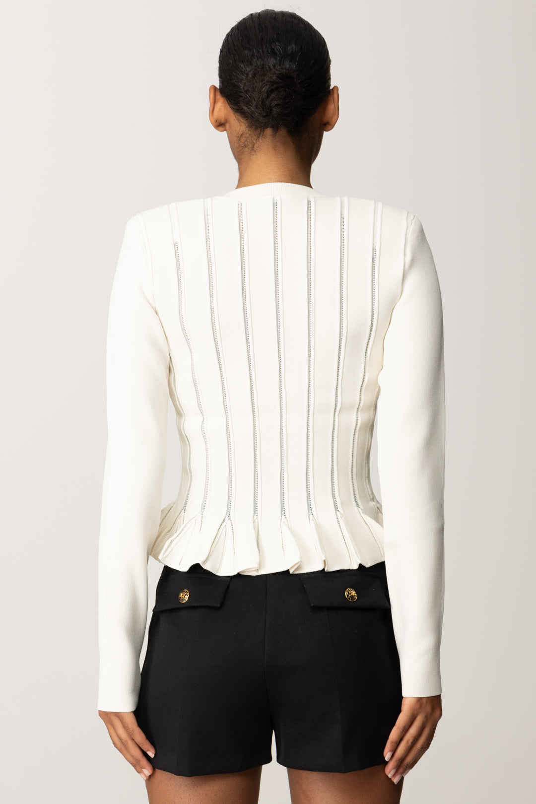 Elisabetta Franchi Cardigan con Baschina e Dettagli a Jour MK07S56E2 MILK