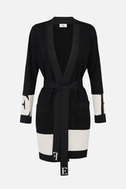 Elisabetta Franchi Cardigan con Cintura con Bande a Contrasto MK02S56E2 NERO/MILK