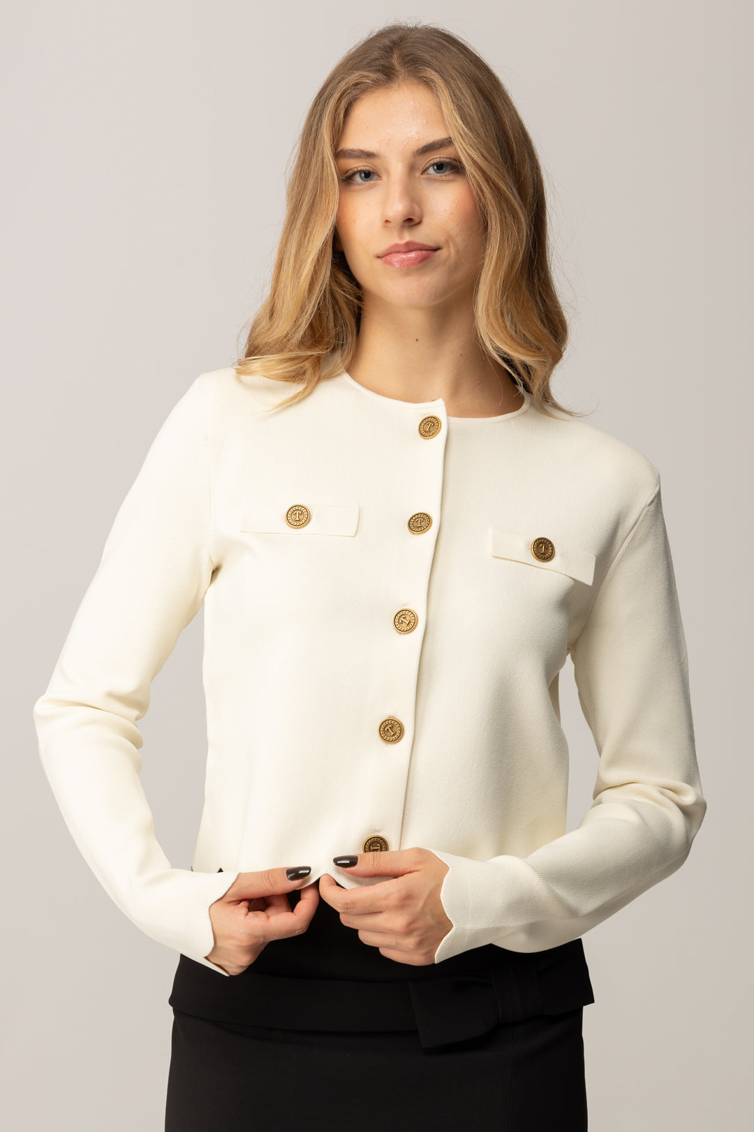 Twin-set Cardigan con Dettagli Smerlati 252TP320A PARCHMENT