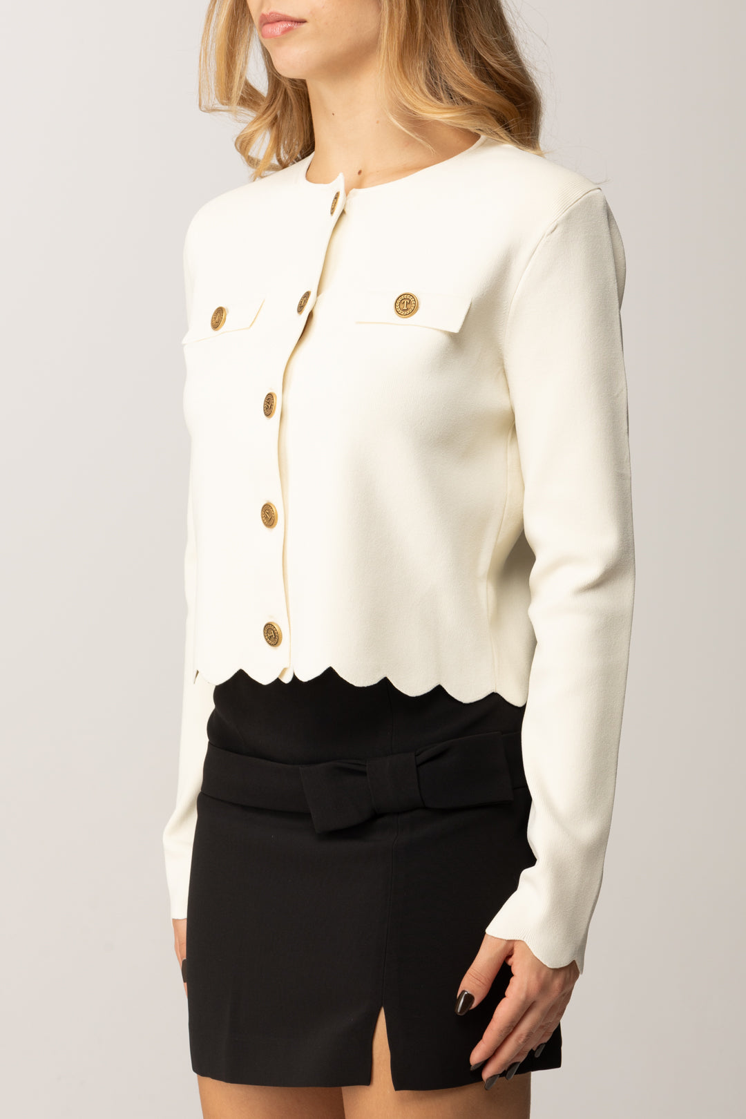 Twin-set Cardigan con Dettagli Smerlati 252TP320A PARCHMENT