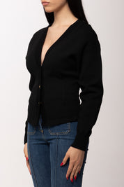 Elisabetta Franchi Cardigan con Logo Lettering Sul Retro MK69Q61E2 NERO