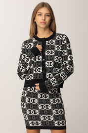 Pinko Cardigan con Logo Love Birds NERO/BIANCO