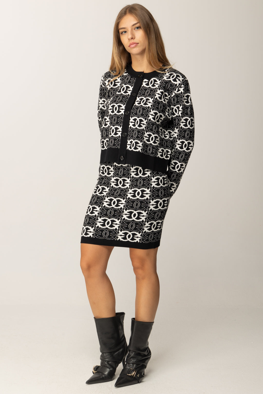 Pinko Cardigan con Logo Love Birds NERO/BIANCO