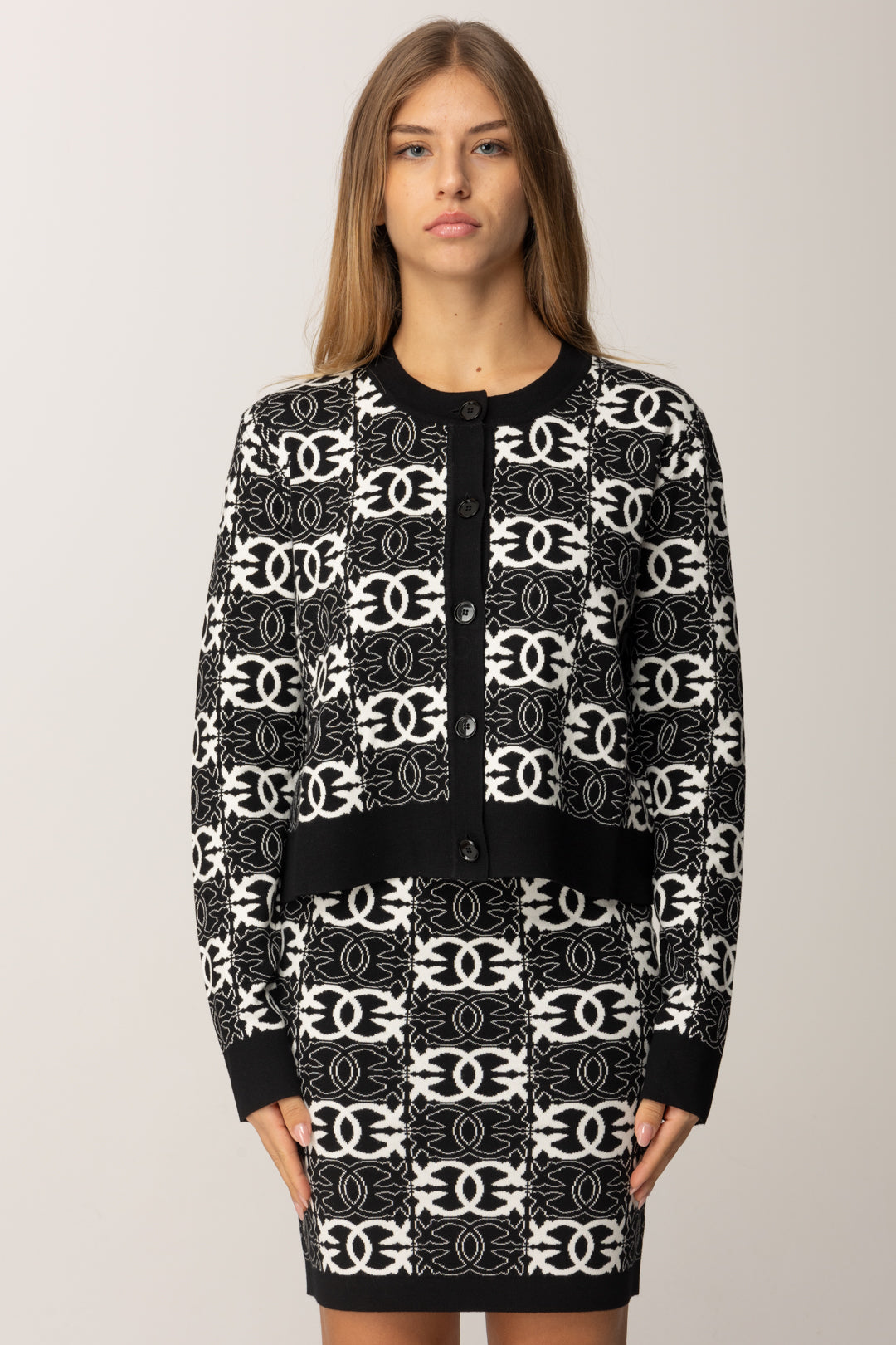 Pinko Cardigan con Logo Love Birds NERO/BIANCO