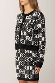 Pinko Cardigan con Logo Love Birds NERO/BIANCO
