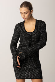 Patrizia Pepe Cardigan con Ricamo Paillettes 2K0360 K299 NERO SILVER SEQUINS