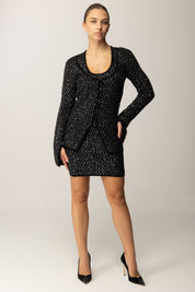 Patrizia Pepe Cardigan con Ricamo Paillettes 2K0360 K299 NERO SILVER SEQUINS