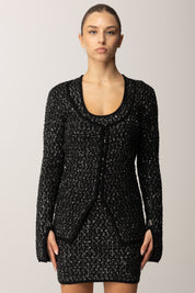 Patrizia Pepe Cardigan con Ricamo Paillettes 2K0360 K299 NERO SILVER SEQUINS