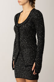 Patrizia Pepe Cardigan con Ricamo Paillettes 2K0360 K299 NERO SILVER SEQUINS