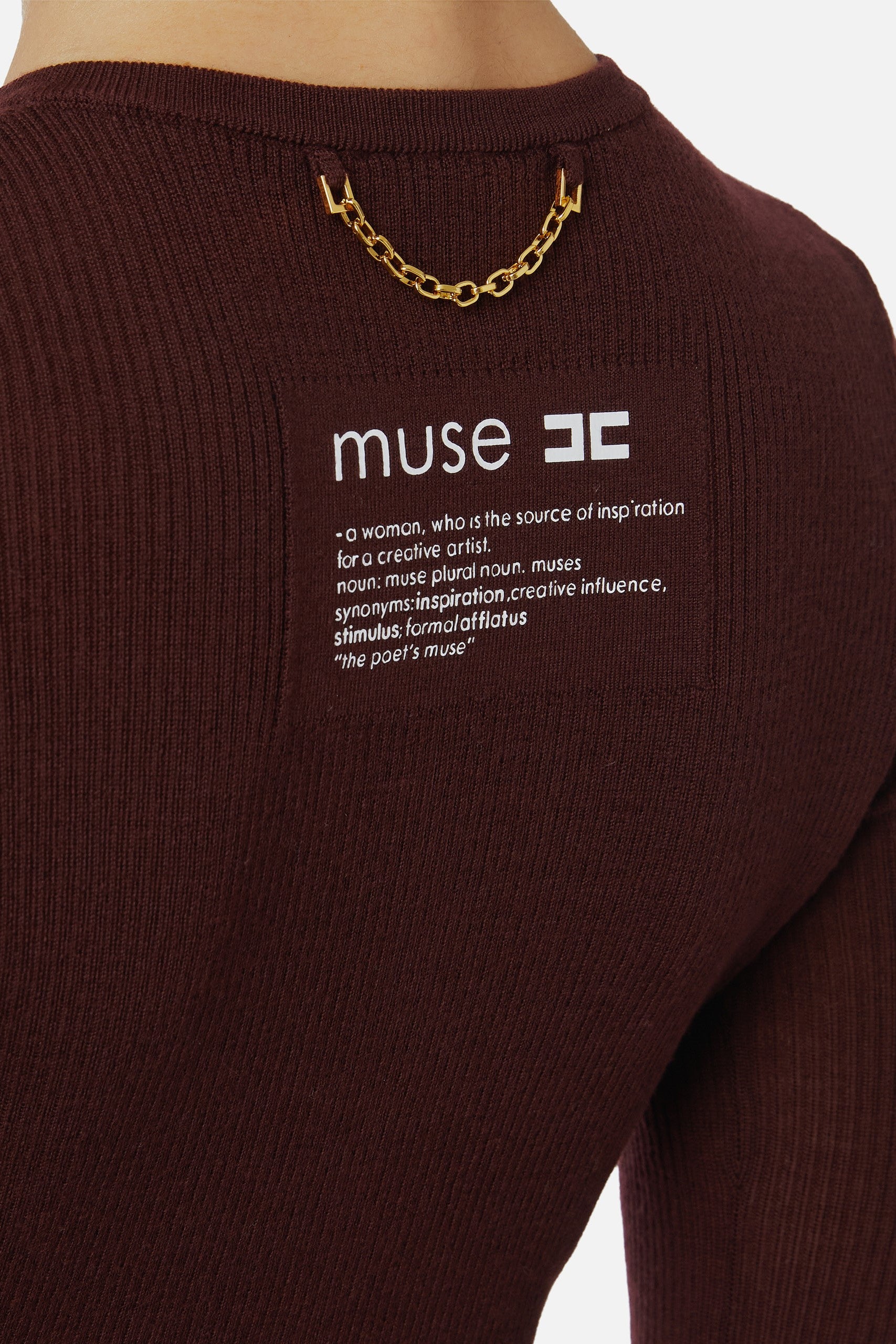 Elisabetta Franchi Cardigan con Stampa Lettering Muse Sul Retro MK42B57E2 MERLOT
