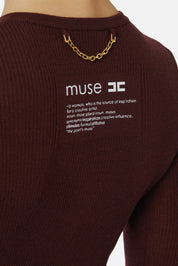 Elisabetta Franchi Cardigan con Stampa Lettering Muse Sul Retro MK42B57E2 MERLOT