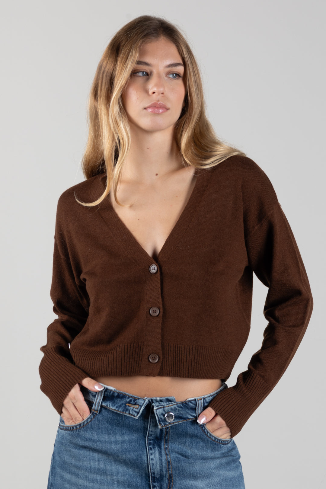 Manila Grace Cardigan Corto con Scollo a V M403WU POTTING SOIL :AI26