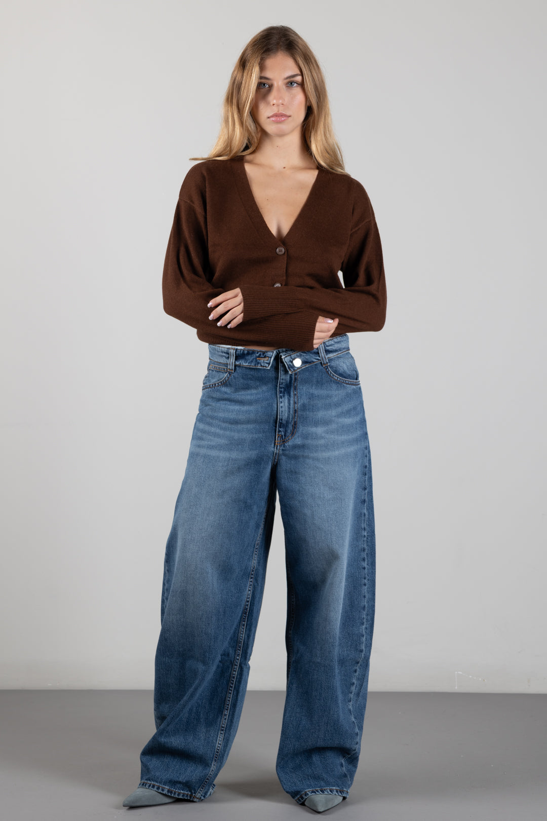 Manila Grace Cardigan Corto con Scollo a V M403WU POTTING SOIL :AI26