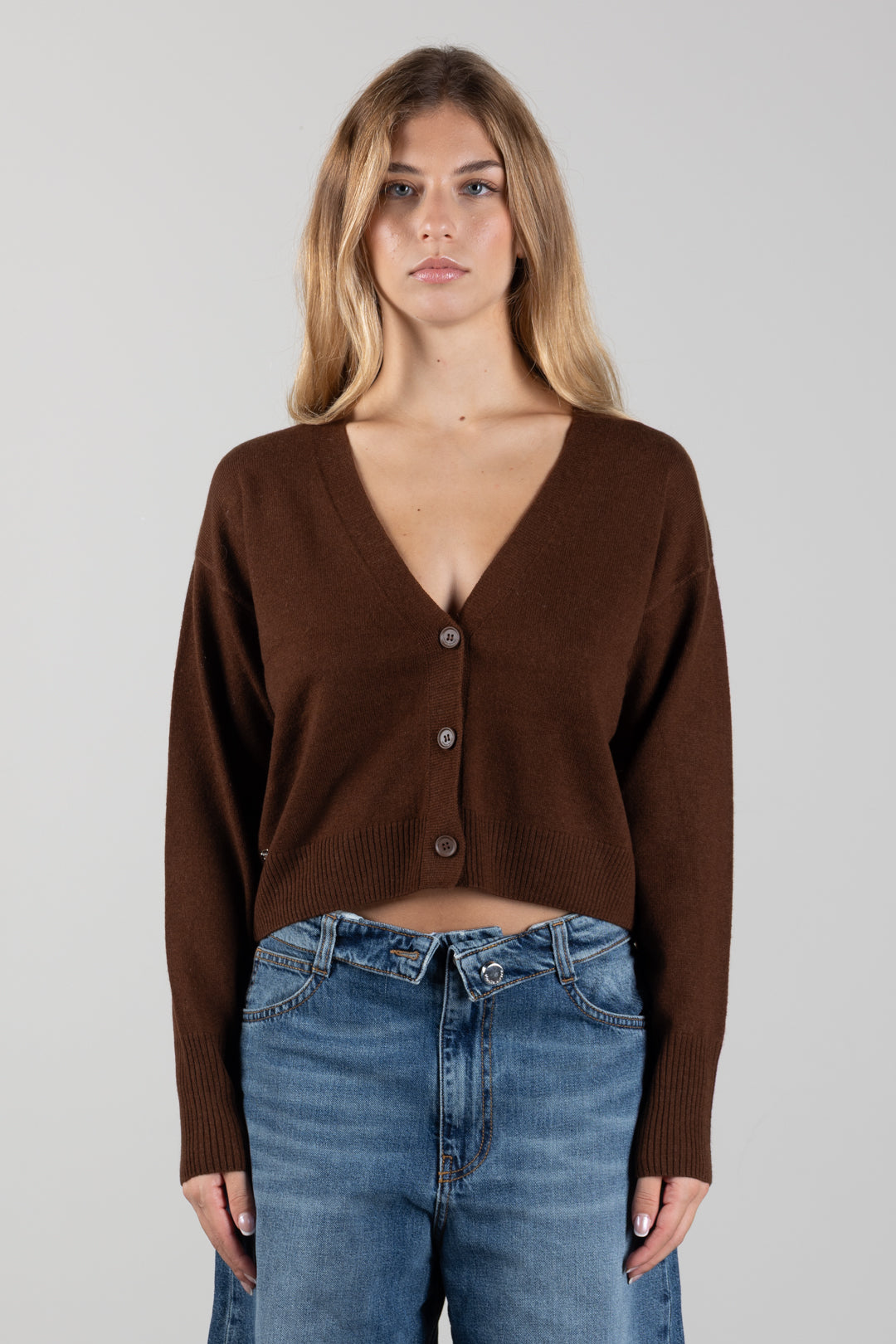 Manila Grace Cardigan Corto con Scollo a V M403WU POTTING SOIL :AI26