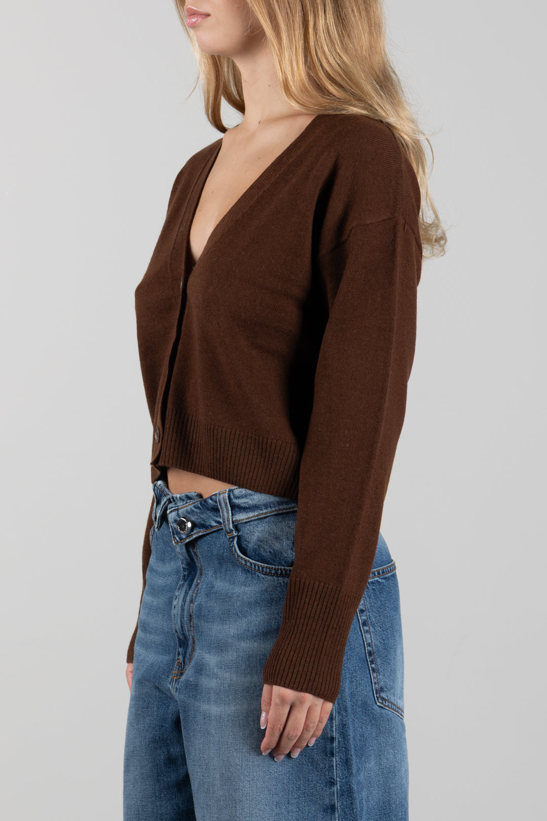 Manila Grace Cardigan Corto con Scollo a V M403WU POTTING SOIL :AI26