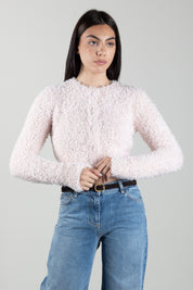 Elisabetta Franchi Cardigan Corto In Fleece Effetto Spugna MK34T67E2 MARSHMALLOW