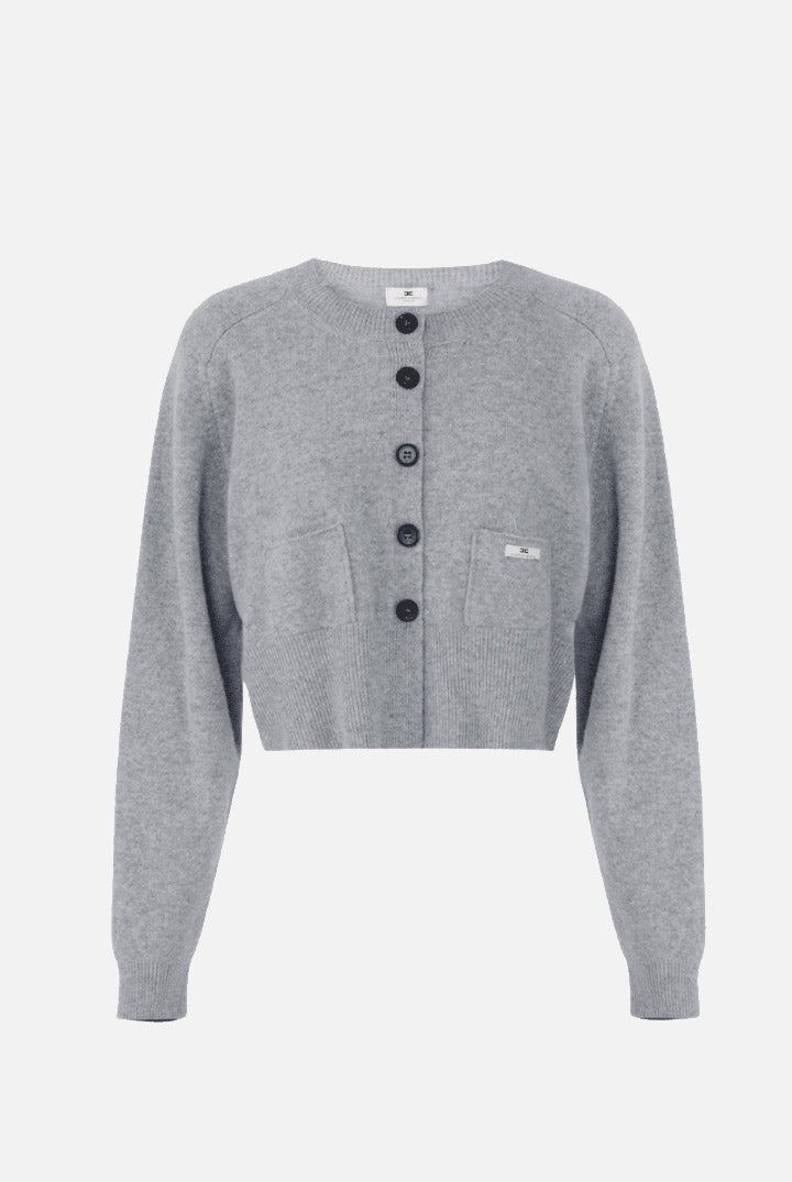 Elisabetta Franchi Cardigan Corto In Lana e Cashmere con Tasche MK12T66E2 GRIGIO MELANGE