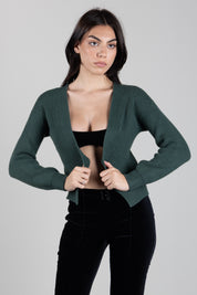 Manila Grace Cardigan Corto In Maglia a Coste M478VU BLACK FOREST :AI26