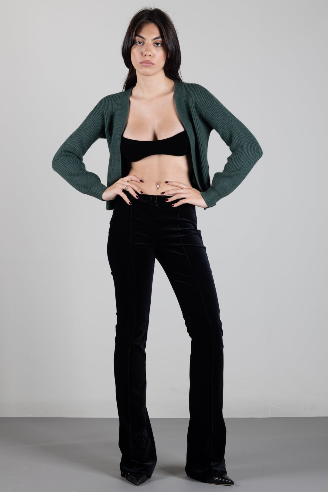 Manila Grace Cardigan Corto In Maglia a Coste M478VU BLACK FOREST :AI26