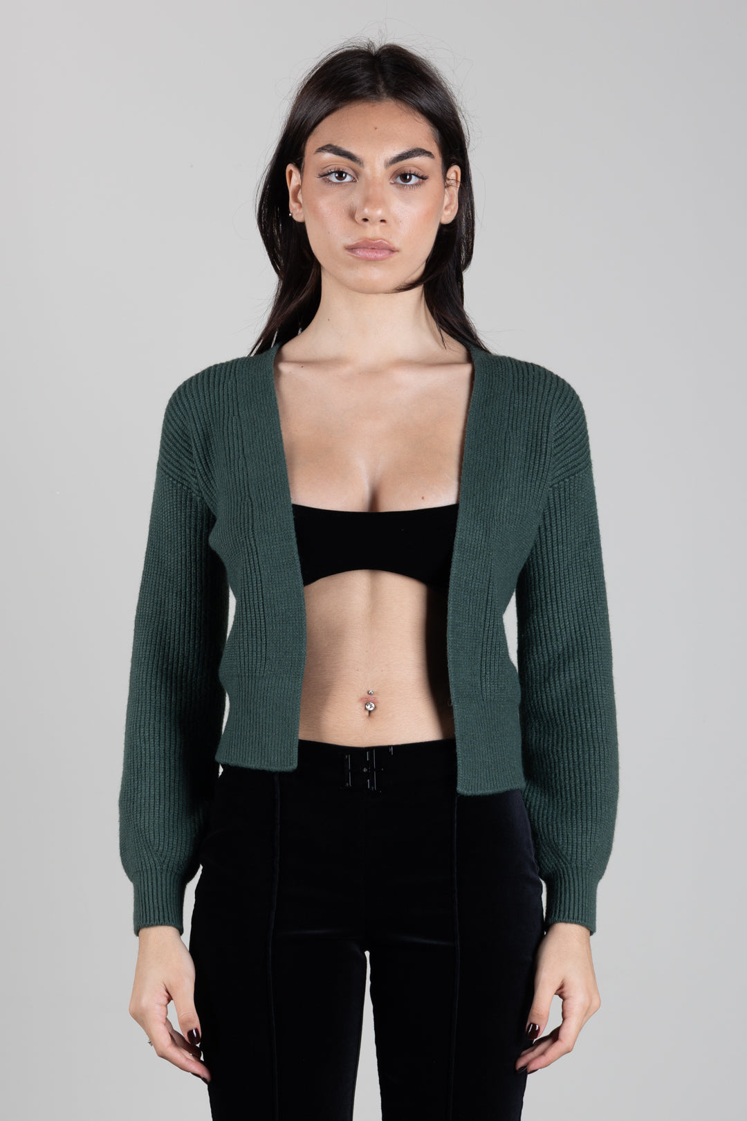 Manila Grace Cardigan Corto In Maglia a Coste M478VU BLACK FOREST :AI26