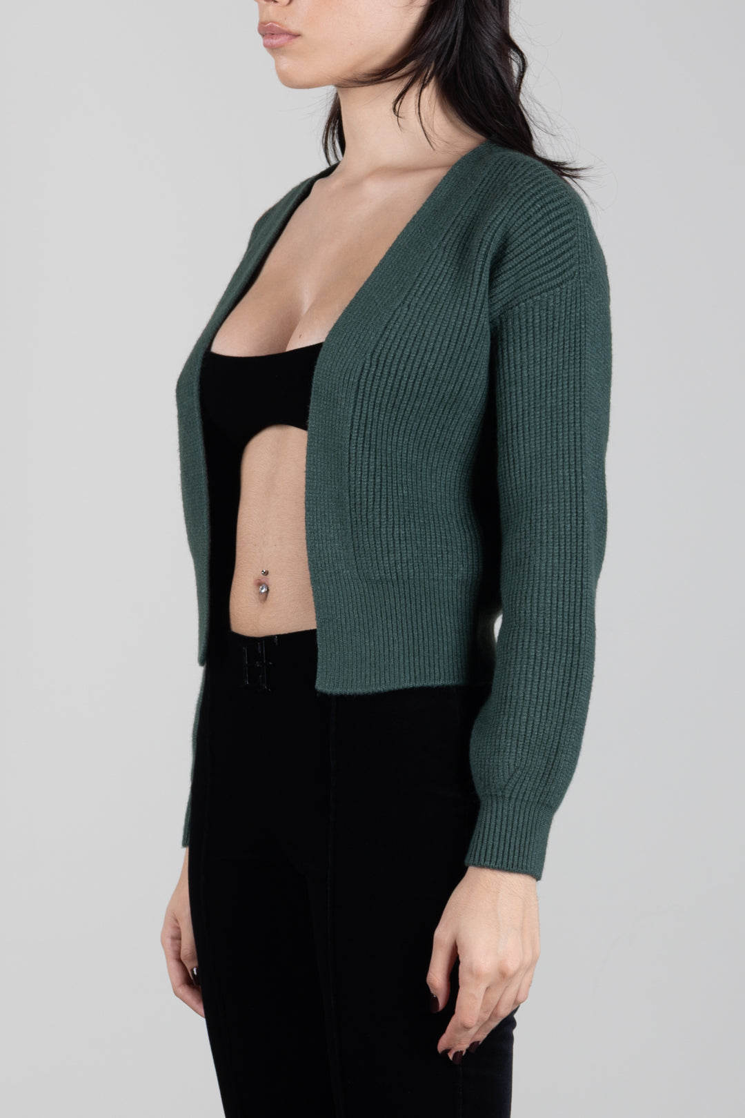Manila Grace Cardigan Corto In Maglia a Coste M478VU BLACK FOREST :AI26