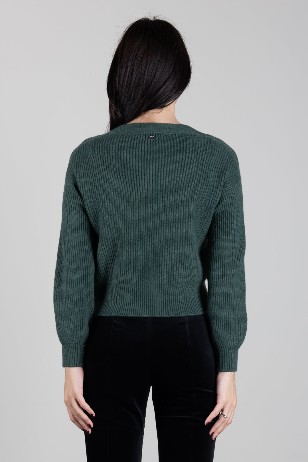 Manila Grace Cardigan Corto In Maglia a Coste M478VU BLACK FOREST :AI26