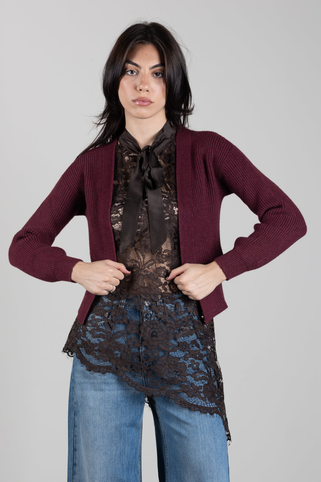 Manila Grace Cardigan Corto In Maglia a Coste M478VU PORT ROYALE :AI26