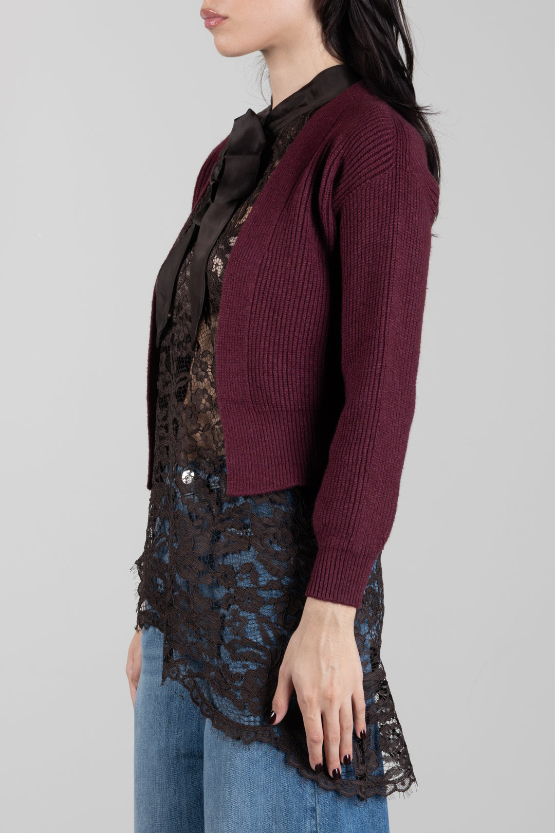Manila Grace Cardigan Corto In Maglia a Coste M478VU PORT ROYALE :AI26