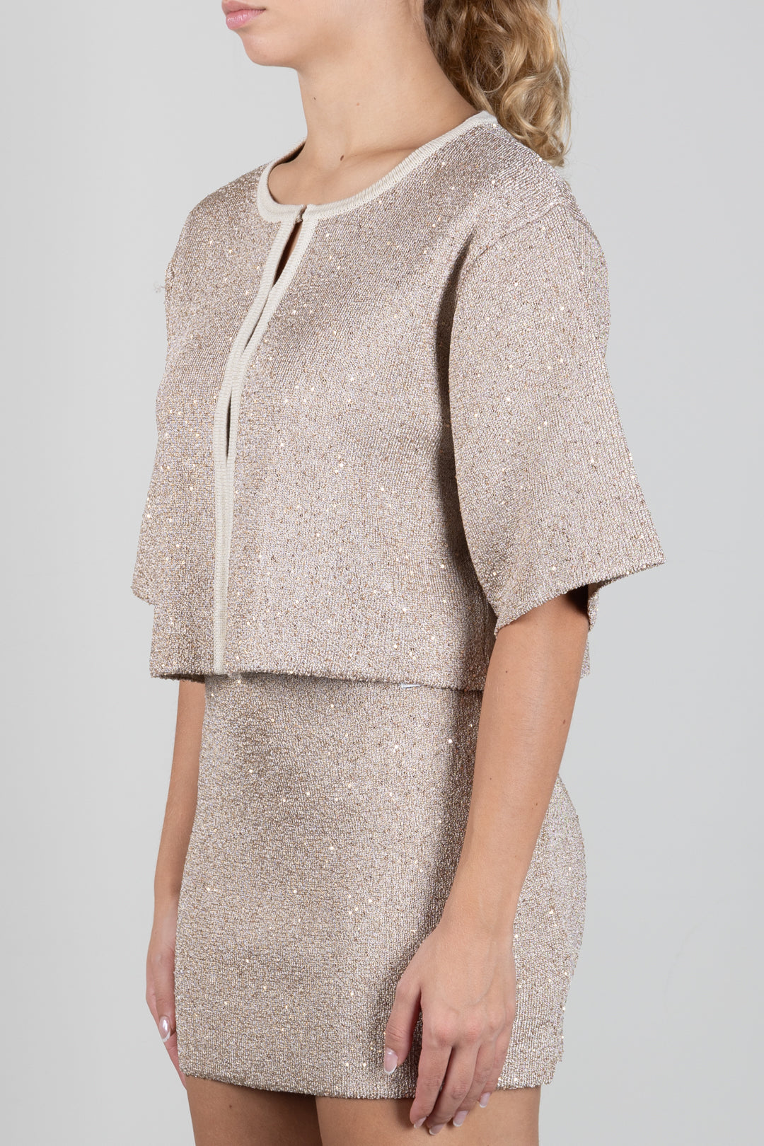 Elisabetta Franchi Bambina Cardigan Corto In Maglia con Paillettes e Profili a Contrasto EFMA204CFL158.2099