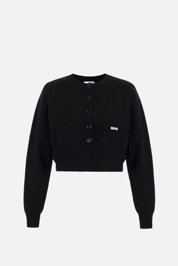 Elisabetta Franchi Cardigan Corto Nero In Lana e Cashmere con Tasche MK12T66E2 NERO